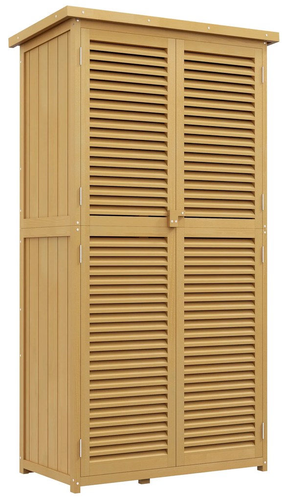 Outsunny Armário de Jardim em Madeira com 4 Prateleiras e Porta de Persiana 87x46,5x160 cm Amarelo e Verde | Aosom Portugal