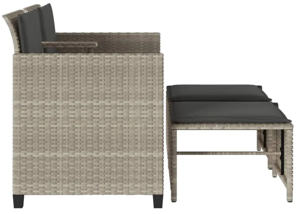 Sofá de jardim 2 lugares com mesa e bancos vime PE cinza-claro