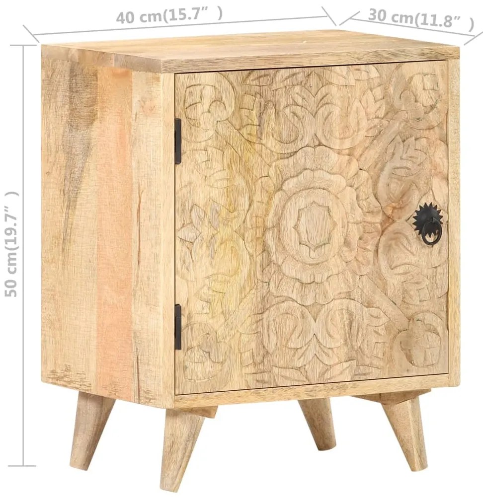 Mesa cabeceira esculpida 40x30x50 cm madeira mangueira maciça