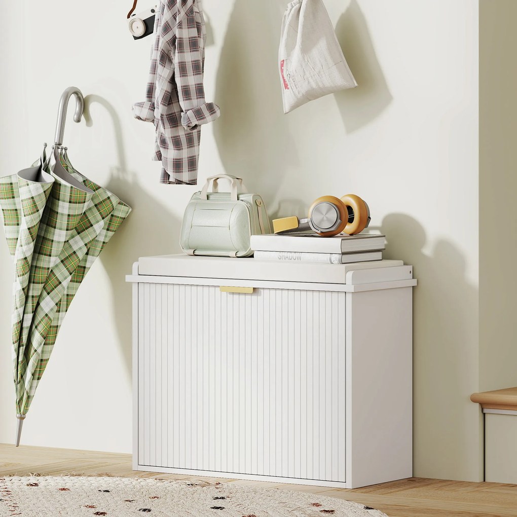 Banco spateira 62 x 26 x 47,5 cm com almofada de assento estofada e gaveta rebatível para o corredor ou quarto, branco