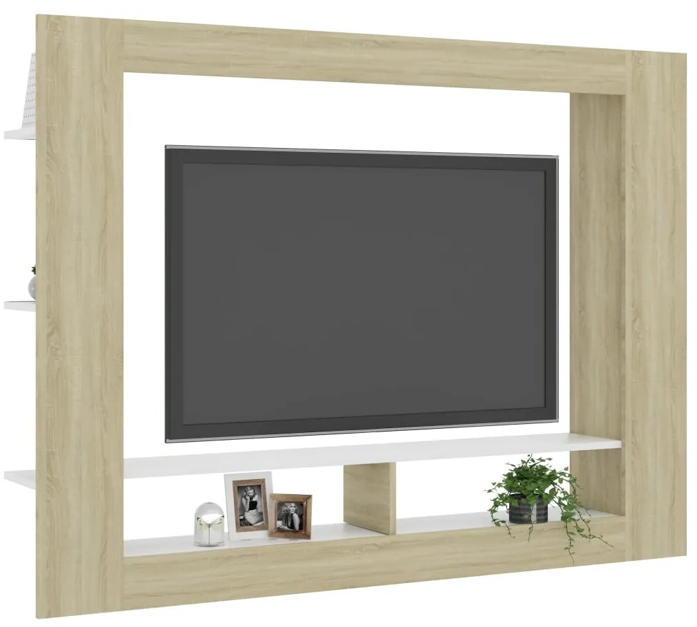 Móvel de TV Sam - Cor Carvalho Sonoma e Branco - 152x22x113 cm -  Em C