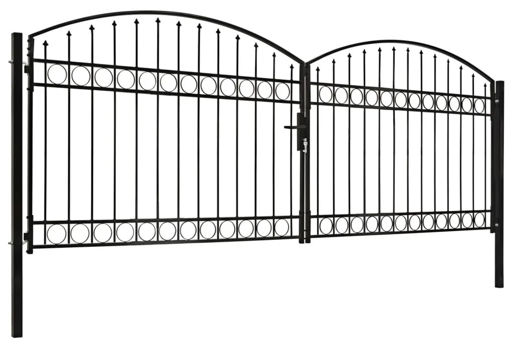 Portão p/ cerca porta dupla e topo arqueado 400x125cm aço preto
