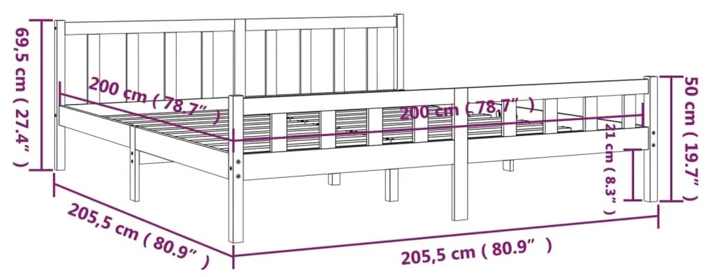 Estrutura de cama 200x200 cm madeira maciça castanho mel