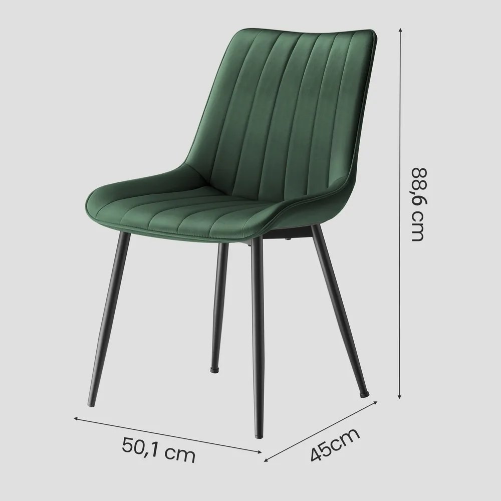 Conjunto 2 cadeiras de sala de jantar, cadeira de cozinha, pernas de aço verde-preto
