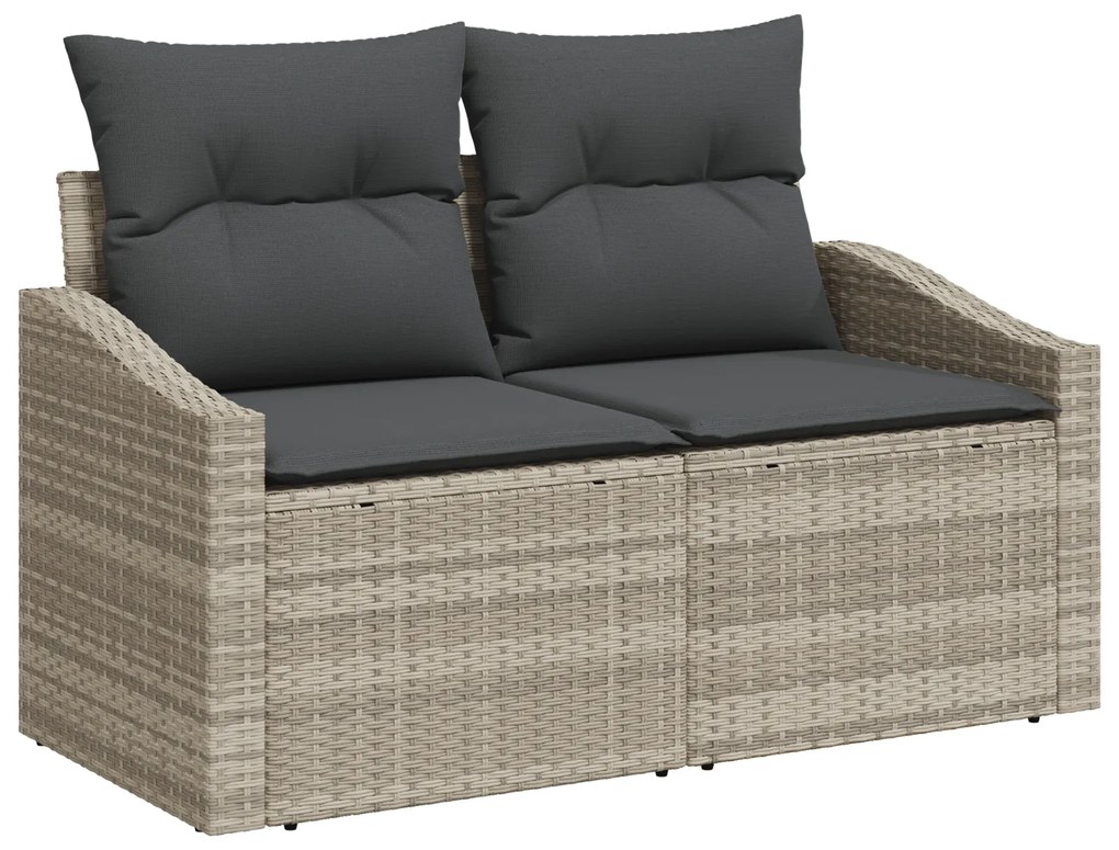Conjunto de Sofá de Jardim com Almofadas Cinza Claro em Rattan Polimér