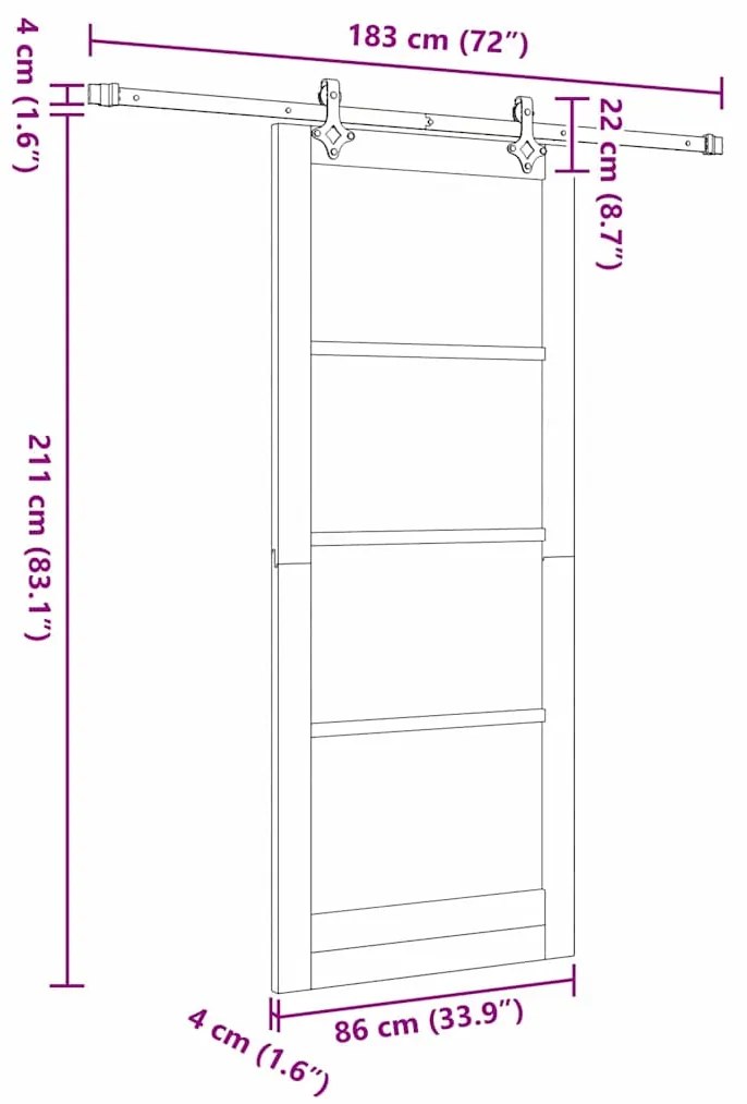 Porta Deslizante vidaXL com Conjunto de Ferragens Branca 86x211 cm Mad