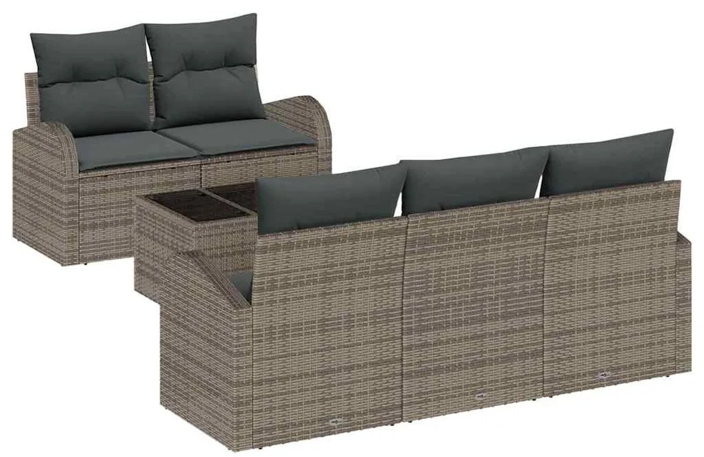 Conjunto de Sofá de Jardim de 6 Peças com Almofadas Cinza Rattan Polím