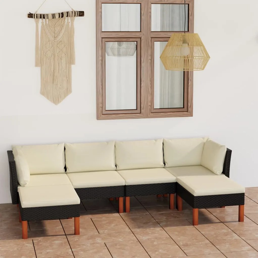 vidaXL 6 pcs conjunto lounge de jardim c/ almofadões vime PE preto