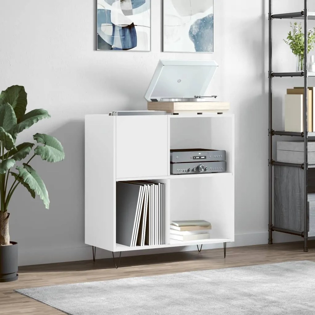 vidaXL Armário p/ discos 84,5x38x89 cm deriv. madeira branco brilhante