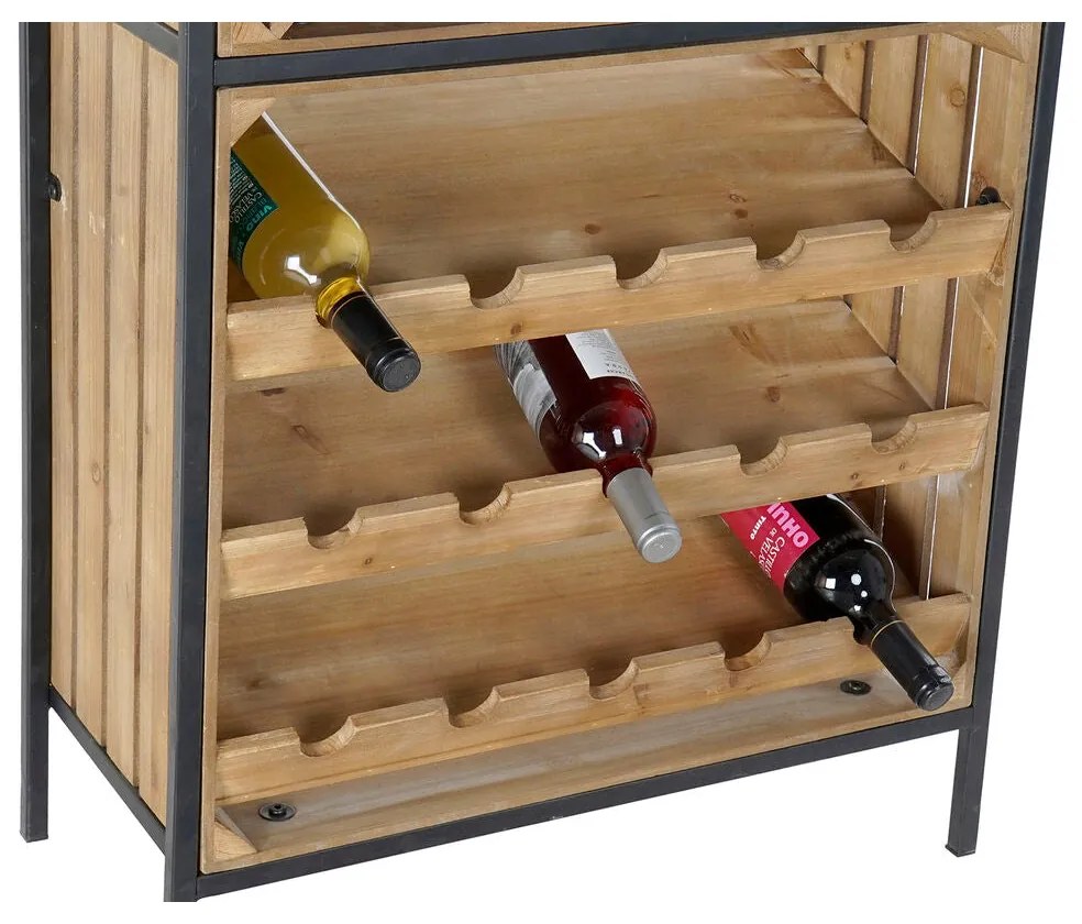 Suporte para garrafas DKD Home Decor Preto Natural Metal Abeto 60 x 30 x 160 cm