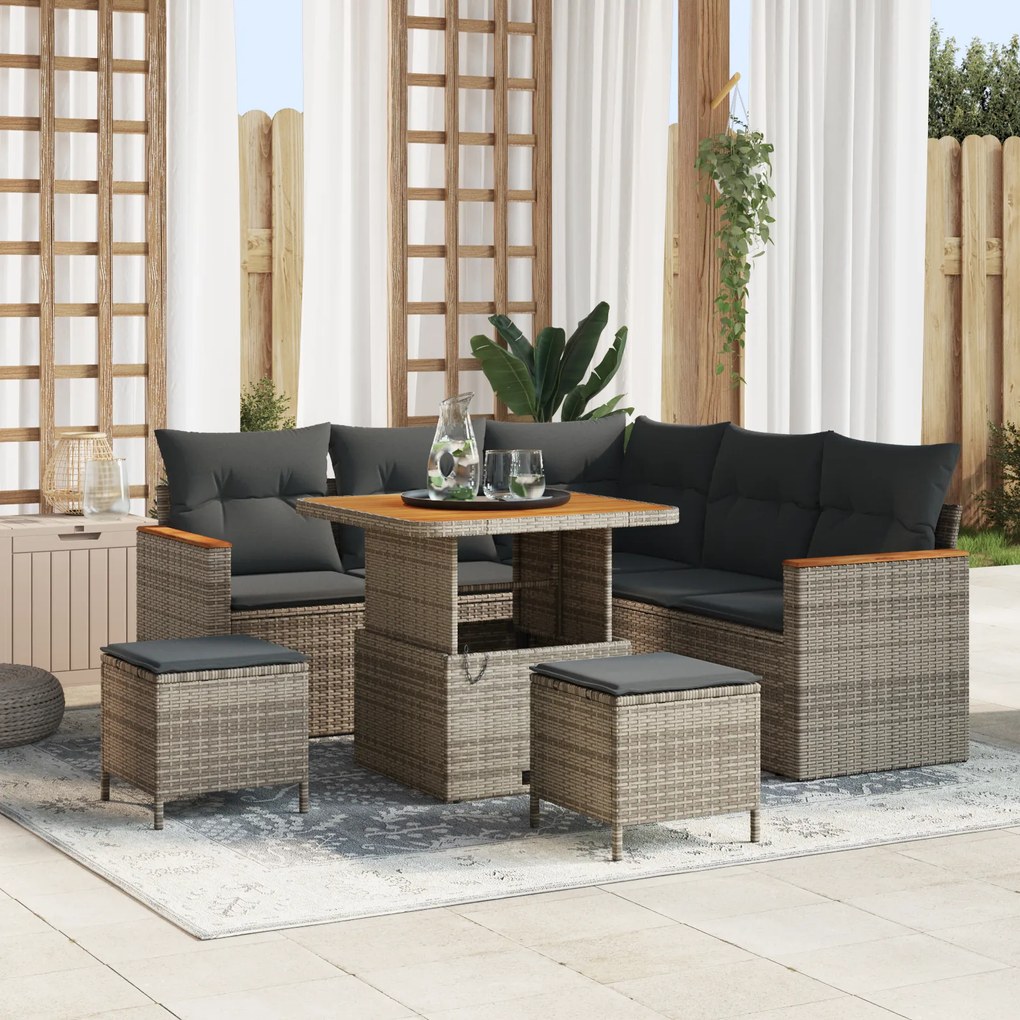 vidaXL Conjunto de Sofás para Jardim de 8 Peças com Almofadas Cinza Vime Sintético Acácia