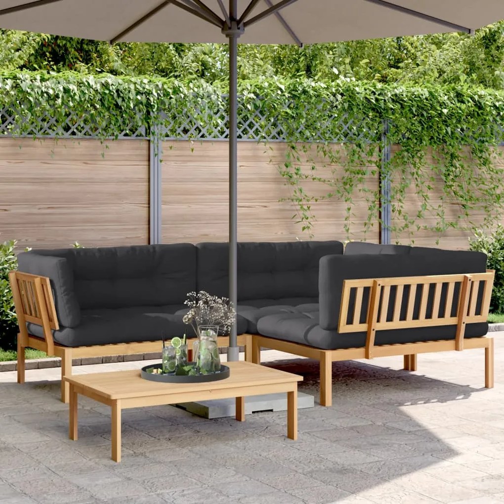vidaXL 4 pcs móveis de paletes p/ jardim c/ almofadões acácia maciça