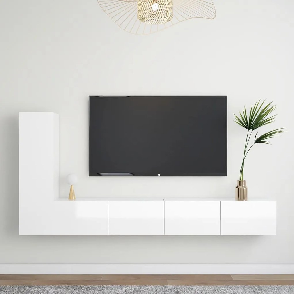 vidaXL 3 pcs conjunto móveis de TV derivados madeira branco brilhante