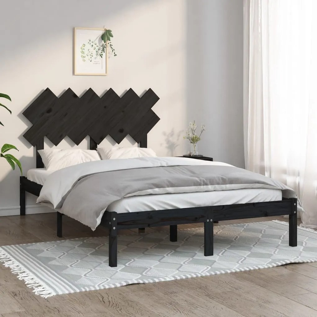 Estrutura de cama dupla 135x190 cm madeira maciça preto