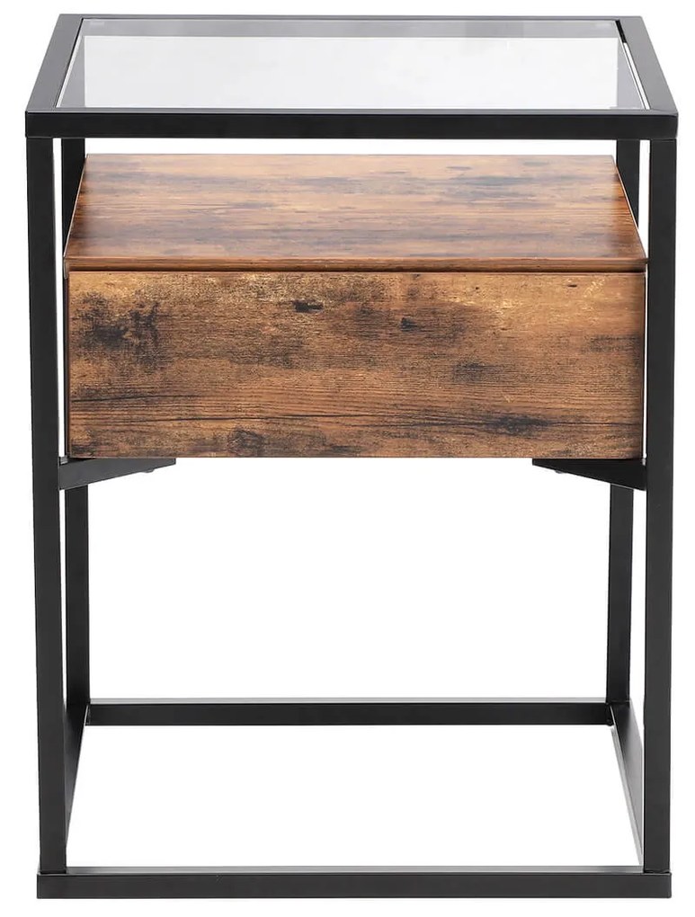 Mesa de apoio ou mesa de cabeçeira de design industrial em vidro 43 x 43 x 54 cm Castanho Vintage -preto