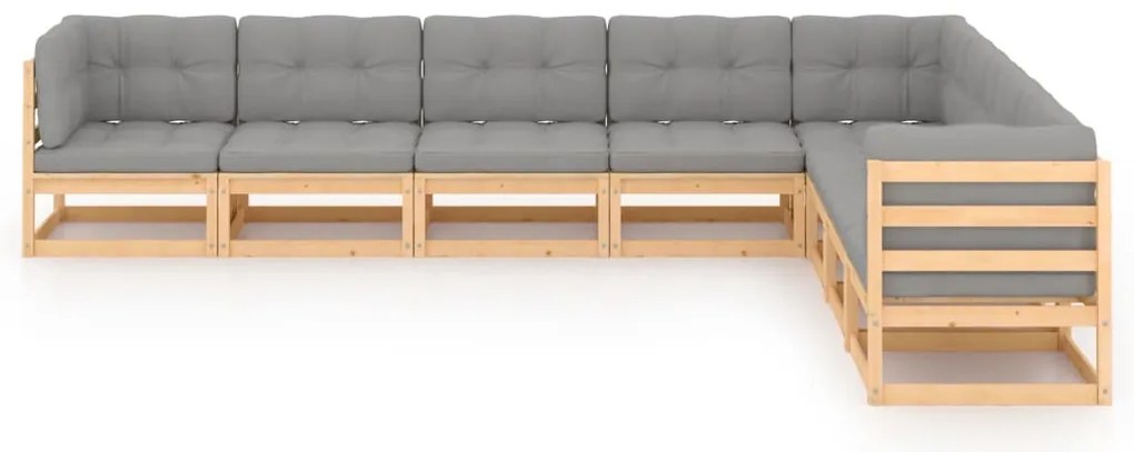 8 pcs conjunto lounge de jardim c/ almofadões pinho maciço