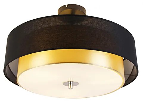 Candeeiro de teto moderno preto com dourado 50 cm 3 luzes - Drum Duo Moderno
