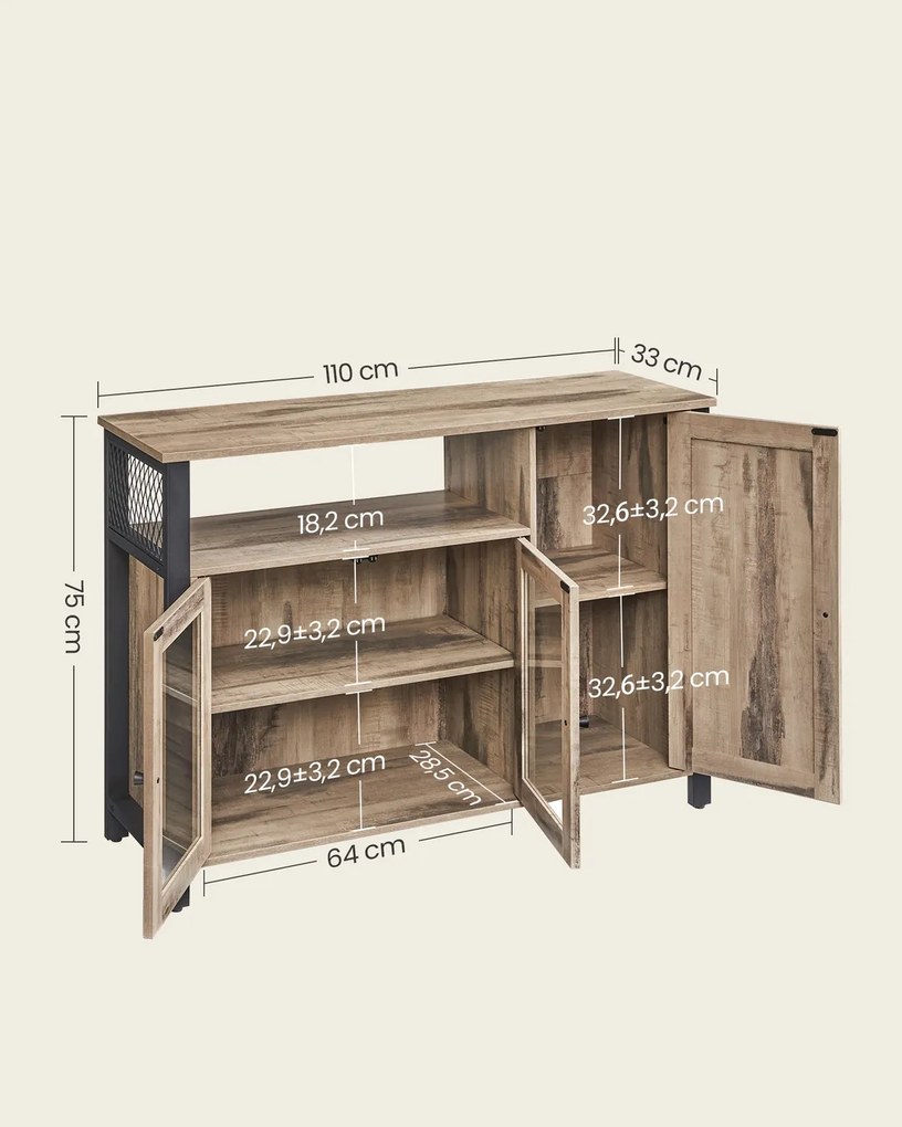 Armário de cozinha 33 x 110 x 75 cm com 3 portas em castanho carvalho-preto