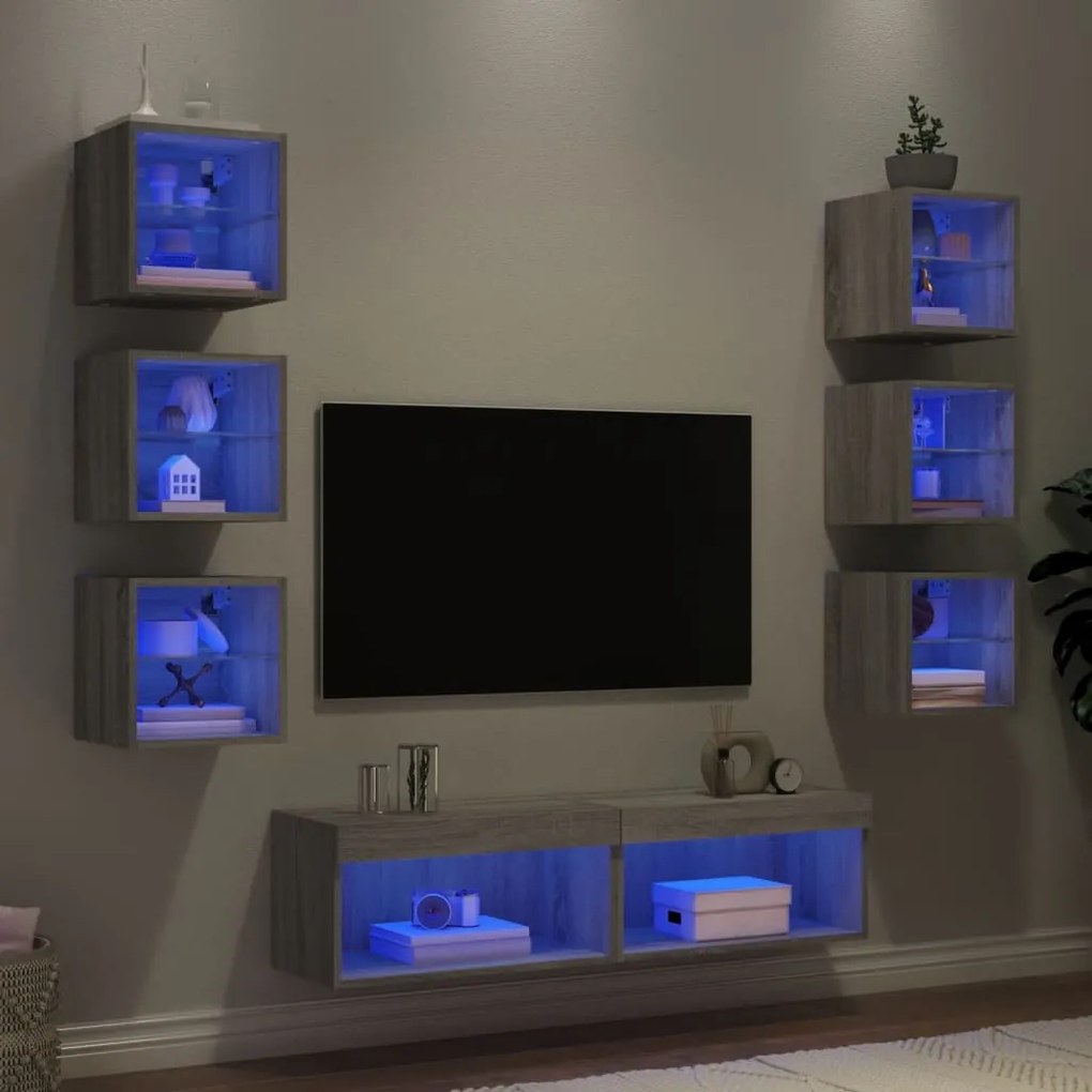 vidaXL 8 pcs móveis parede p/ TV c/ LEDs deriv. madeira cinza sonoma