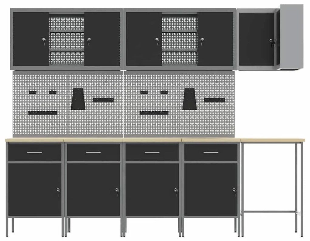 Conjunto de Armário e Painel de Ferramentas com 12 Peças vidaXL Preto