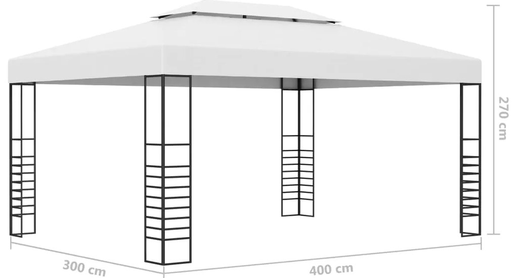 Gazebo com cordões de luzes LED 4x3x2,7 m branco