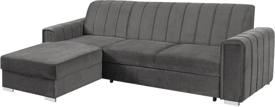 Sofá de canto Columbus 166, Cama com arrumação, 260x183x86cm, 130 kg, Pernas: Metal, Madeira: Pinheiro