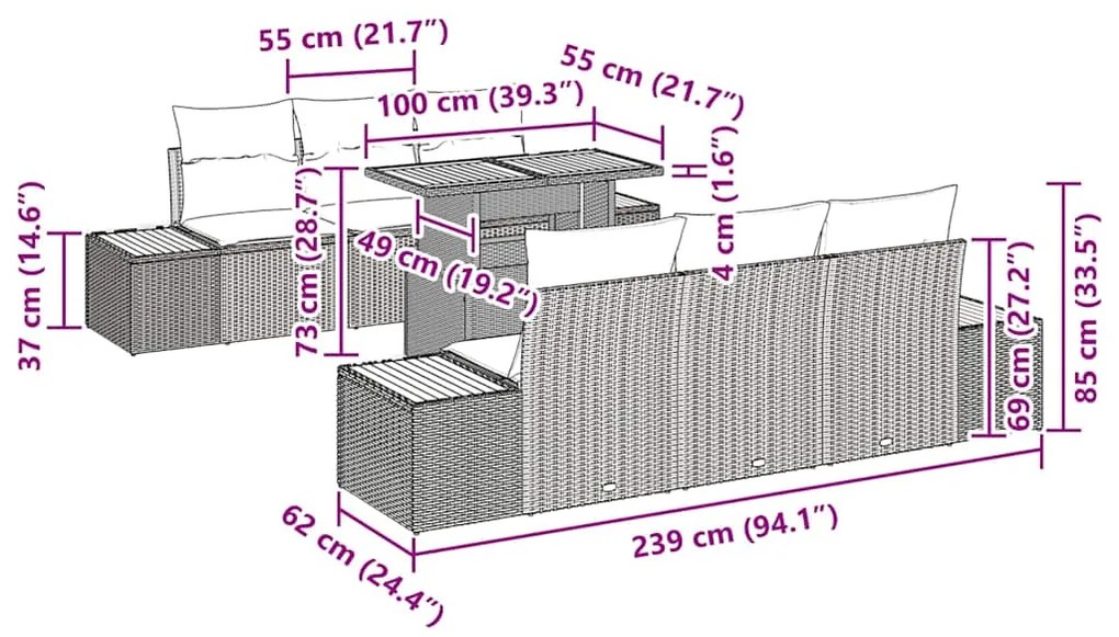 Conjunto de Jantar de Jardim com 7 Peças e Almofadas Bege, feito de Ra
