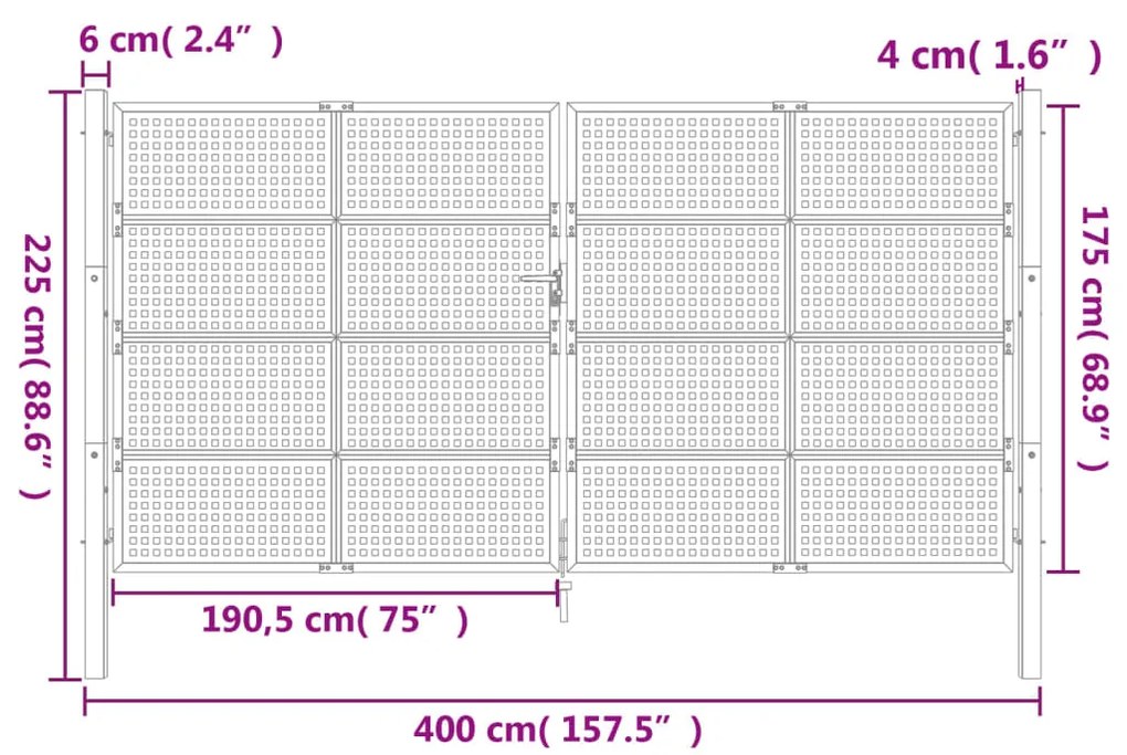 Portão de jardim 400x225 cm aço antracite