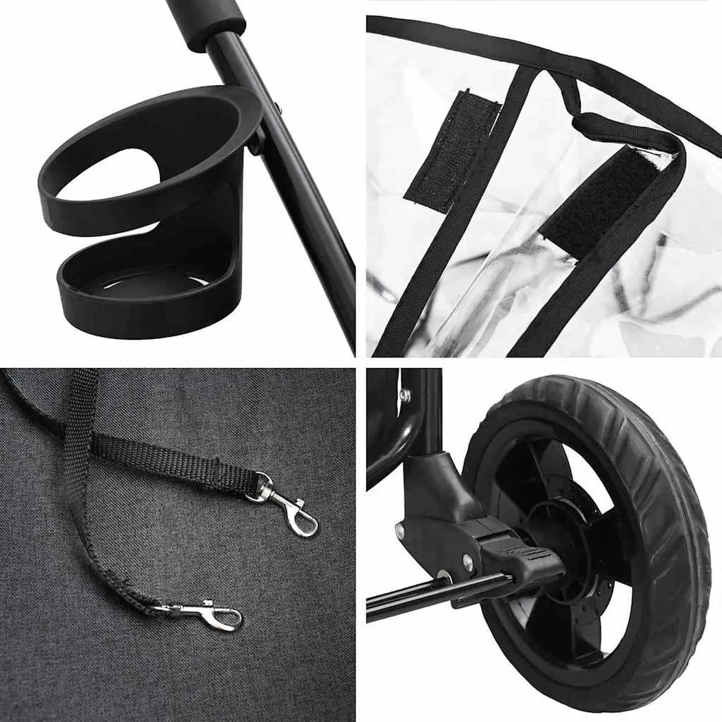 Carrinho de Pet Dobrável Preto 78 x 54 x 101 cm Tecido Oxford