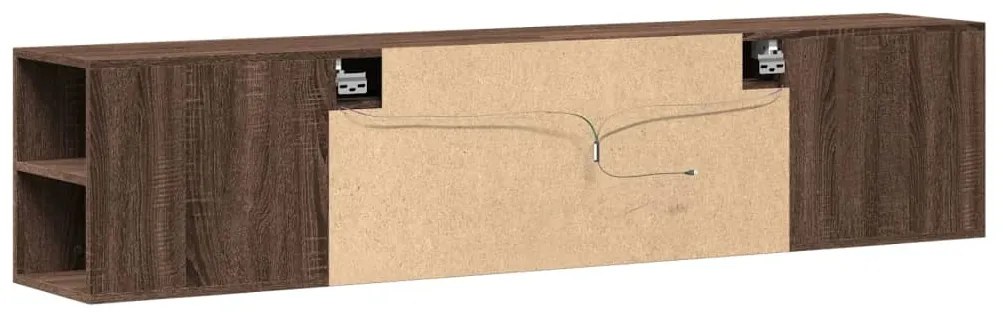 Móvel parede p/ TV c/ luzes LED 180x31x39,5cm carvalho castanho