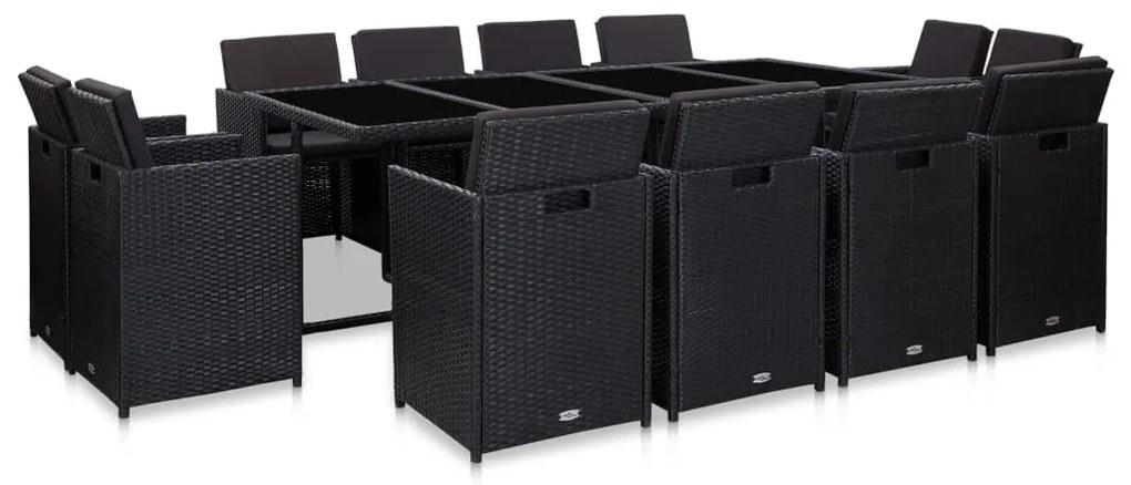 vidaXL 13 pcs conjunto jantar exterior com almofadões vime PE preto