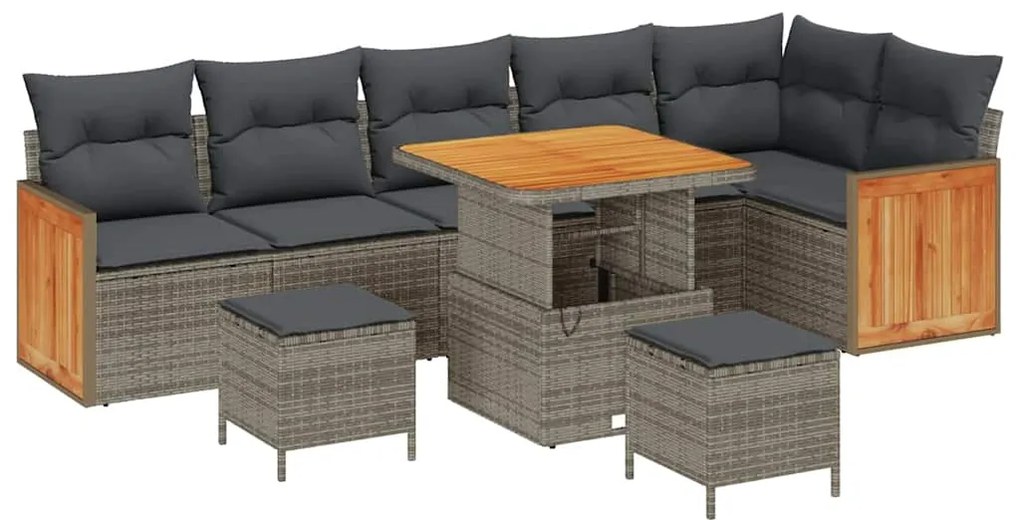 Conjunto de Sofá de Jardim vidaXL 9 Peças com Almofadas Cinzento Ratta