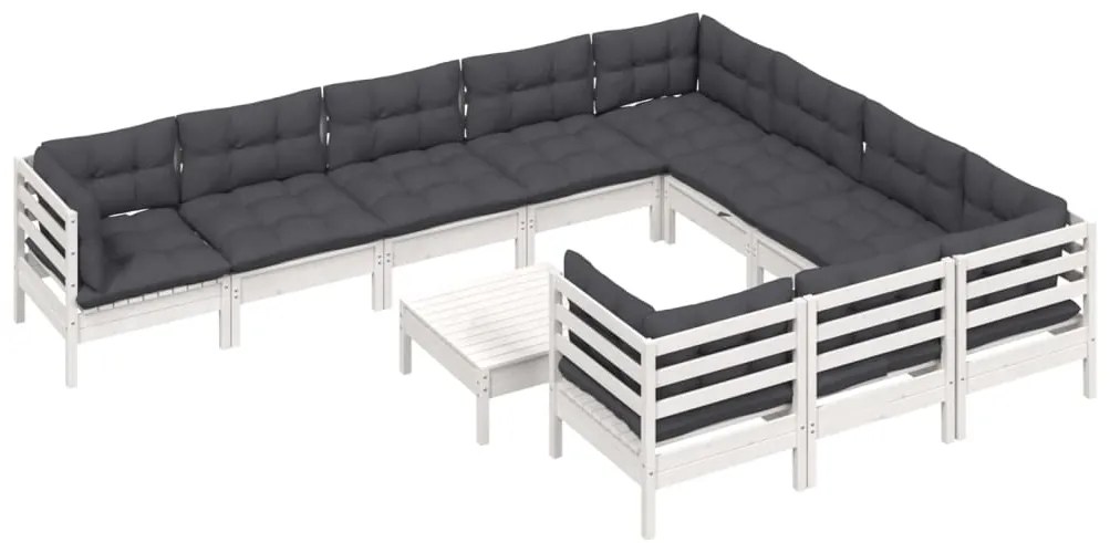 11 pcs conjunto lounge de jardim c/ almofadões pinho branco