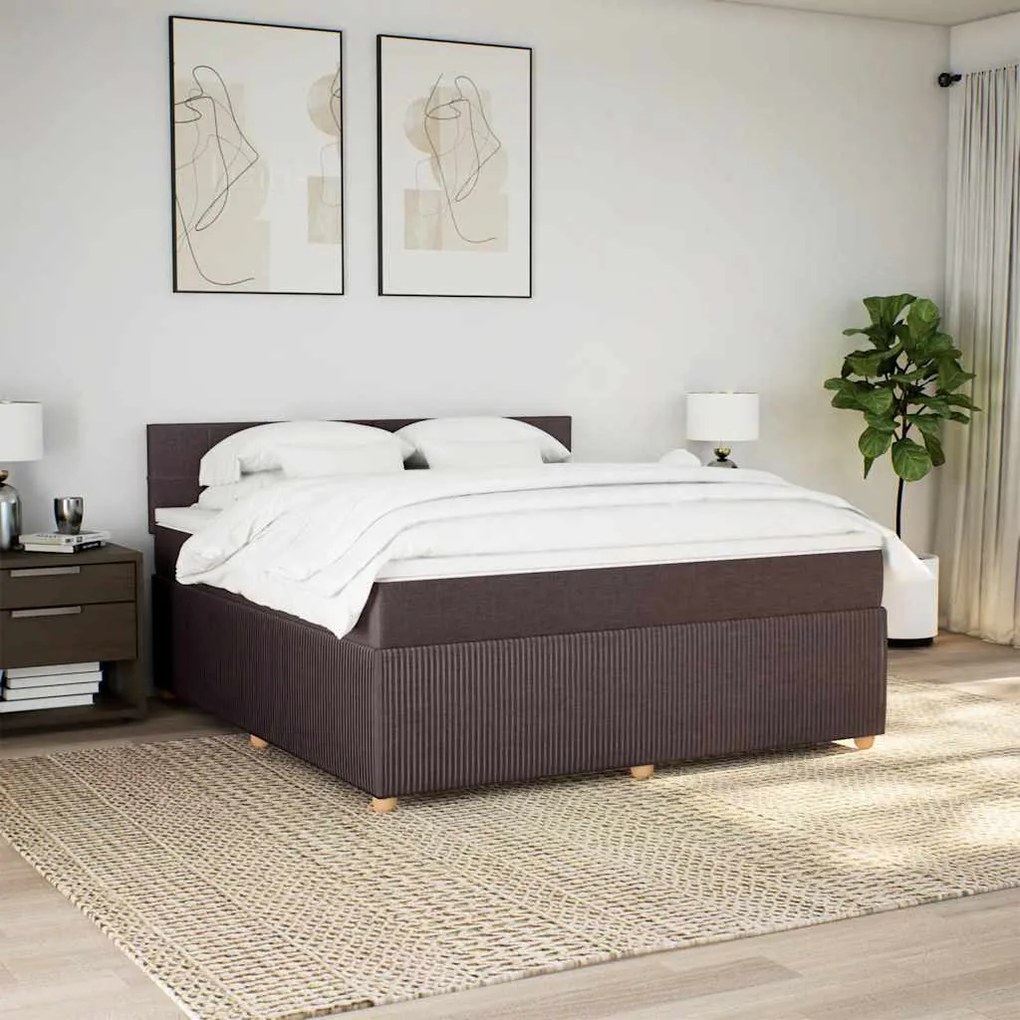 Cama com molas/colchão 180x200 cm tecido castanho-escuro