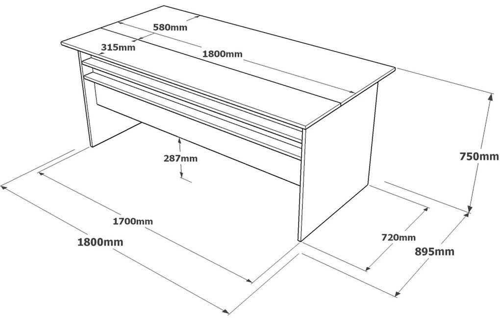 Secretária VS1 – Castanho/Cinzento/Antracite – 180x75x89,5 cm