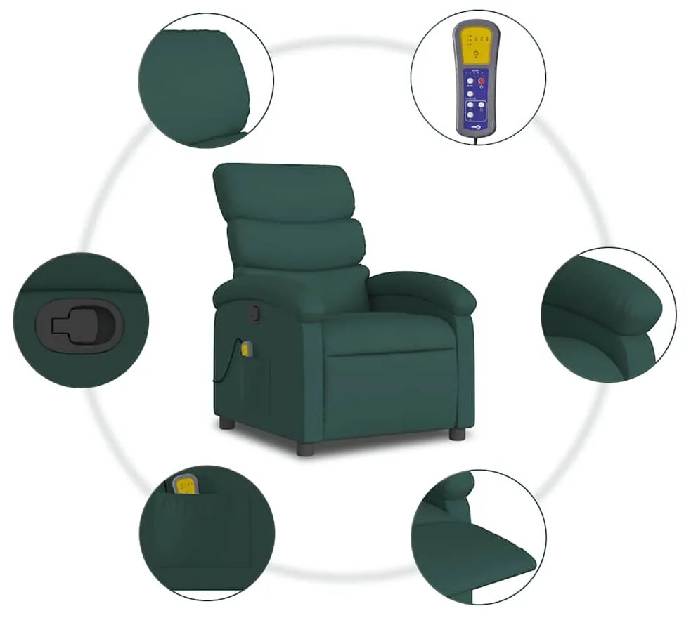 Poltrona de massagens reclinável tecido verde-escuro