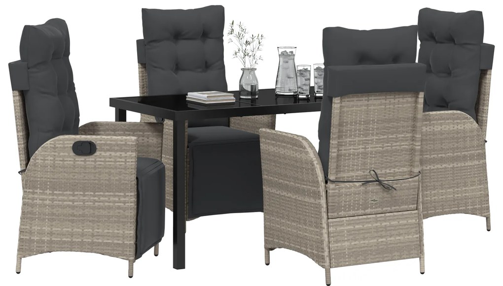 Conjunto de Jantar de Jardim de 5 Peças Vime PE Cinzento Claro