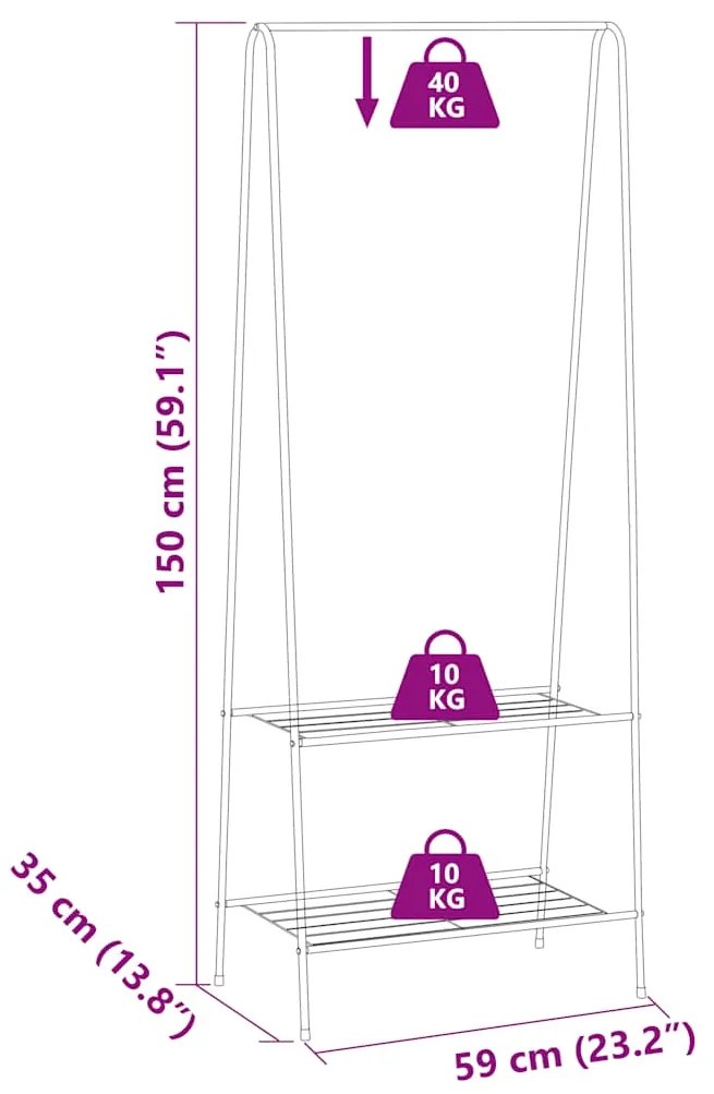 Suporte para roupas 59x35x150 cm preto