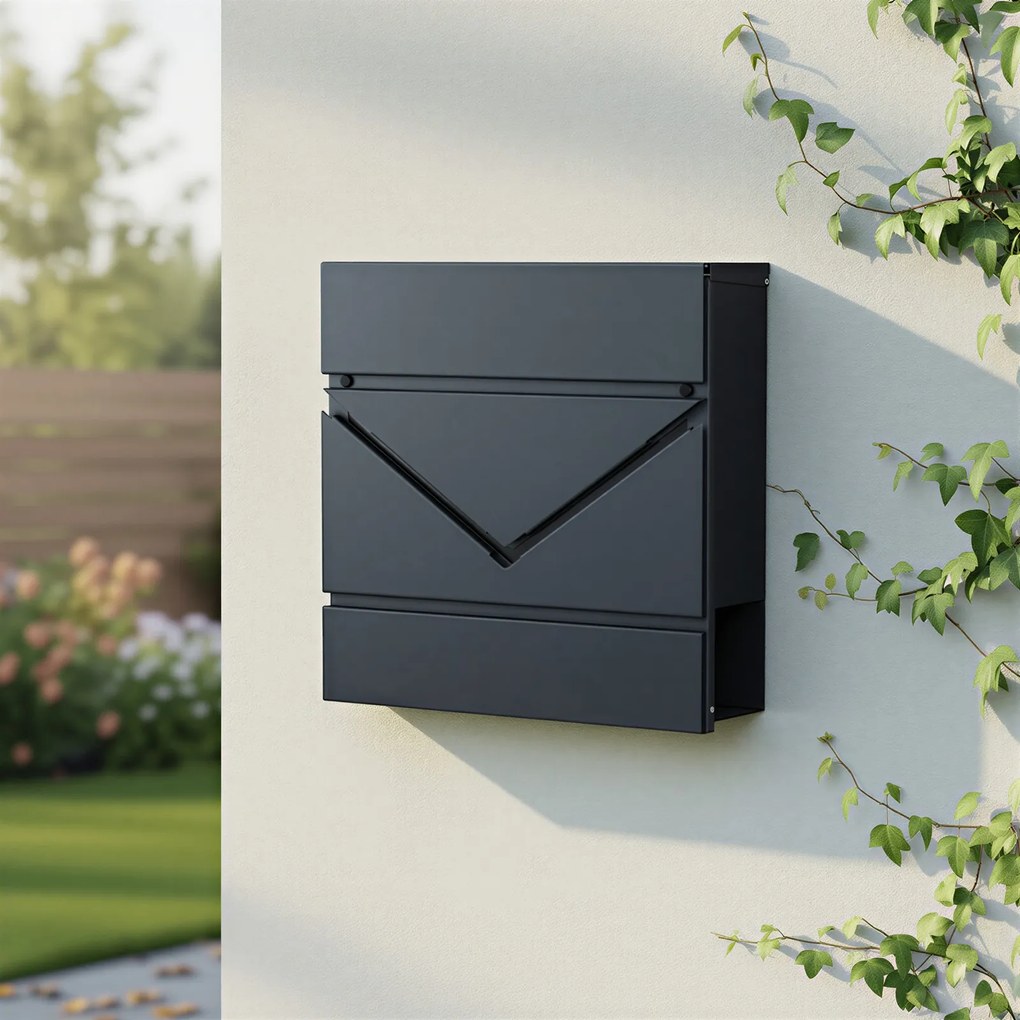 Caixa de correio 37 x 10,5 x 37 cm com compartimento para jornais, janela de visualização antracite