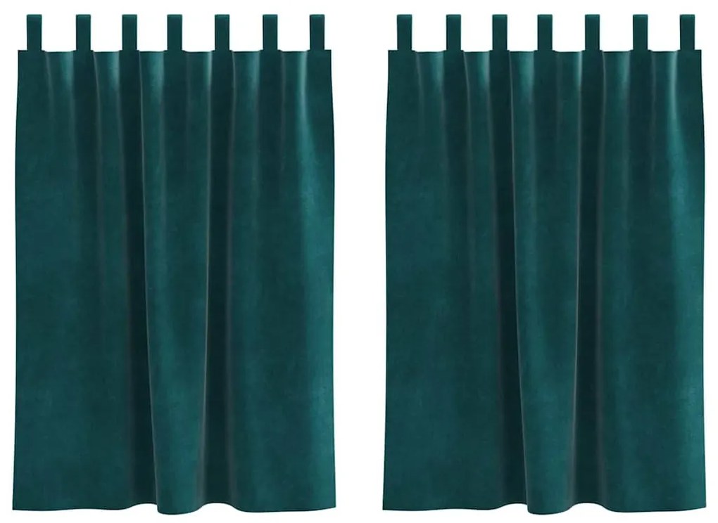 Cortinas Blackout vidaXL com Laços de Pendurar 2 pcs Verde Escuro Velu