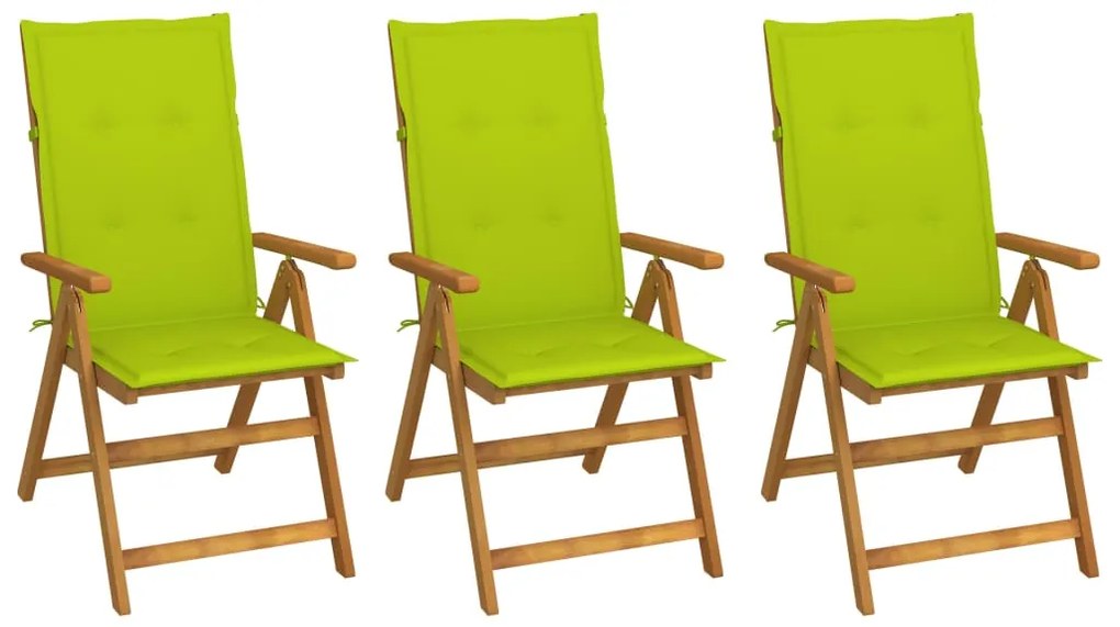 Cadeiras de jardim dobráveis c/ almofadões 3 pcs acácia maciça