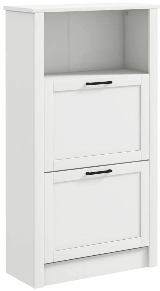 HOMCOM Sapateira Estreita com 2 Portas Sapateira para Entrada com Prateleiras Ajustáveis e Compartimento Aberto para 10 Pares de Sapatos 58x24x105 cm Branco