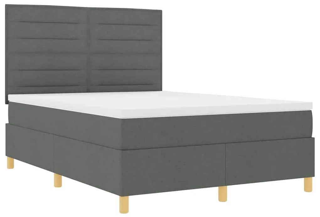 Cama Box com Colchão &amp; LED Cinza Escuro 160x200 cm Tecido