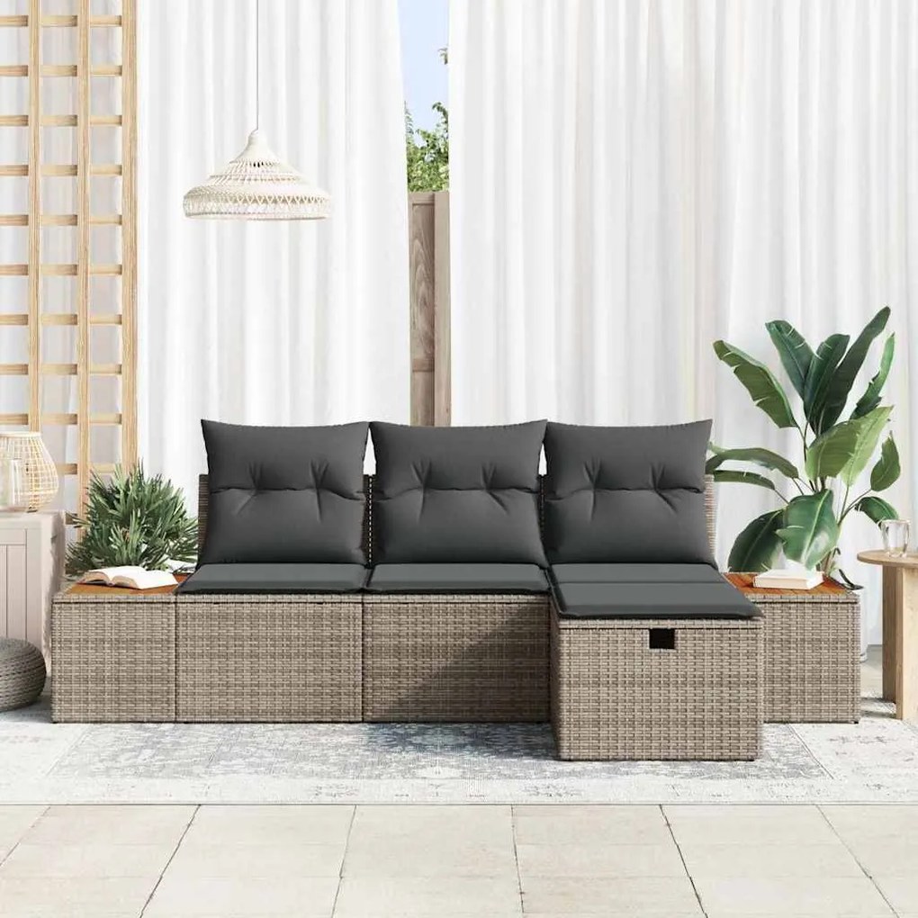 Conjunto de Sofá de Jardim vidaXL 4 Peças com Almofadas Cinzento Ratta