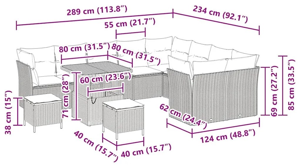 Conjunto de Sofá de Jardim 12 Peças com Almofadas Bege de Rattan e Mad
