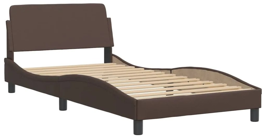 Estrutura cama c/ cabeceira 100x200cm couro artificial castanho