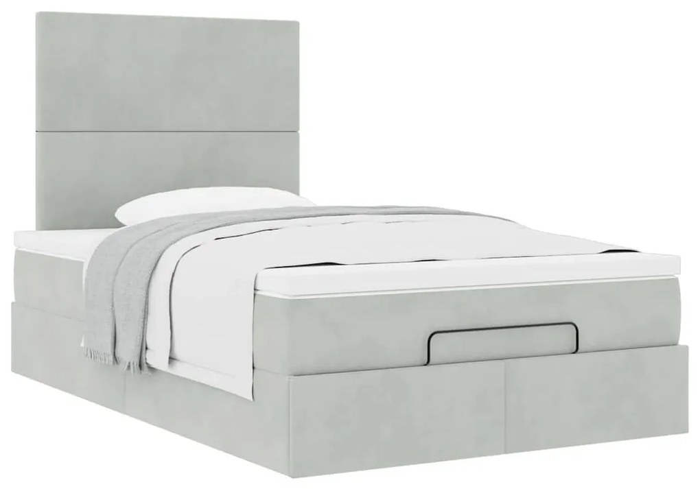 Estrutura de cama otomana com colchões cinza claro Veludo