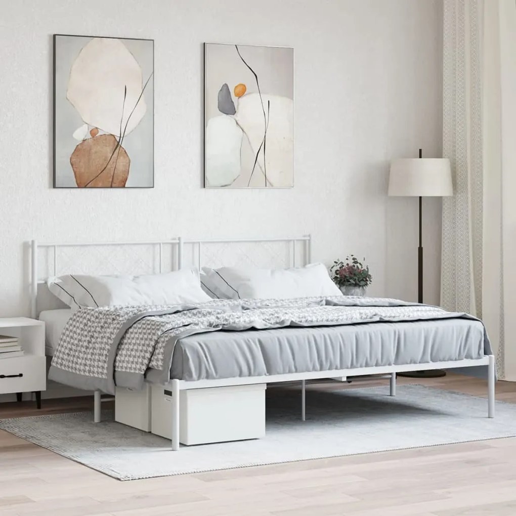 Estrutura de cama com cabeceira 180x200 cm metal branco