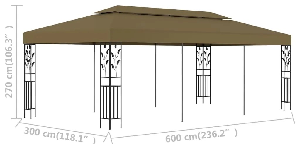 Gazebo 6x3 m 180 g/m² cinzento-acastanhado