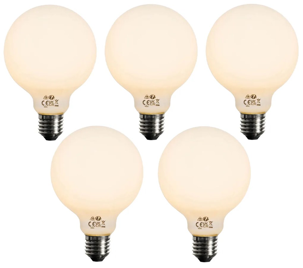Conjunto de 5 Lâmpada LED regulável E27 opal G95 5W 450lm 2200K